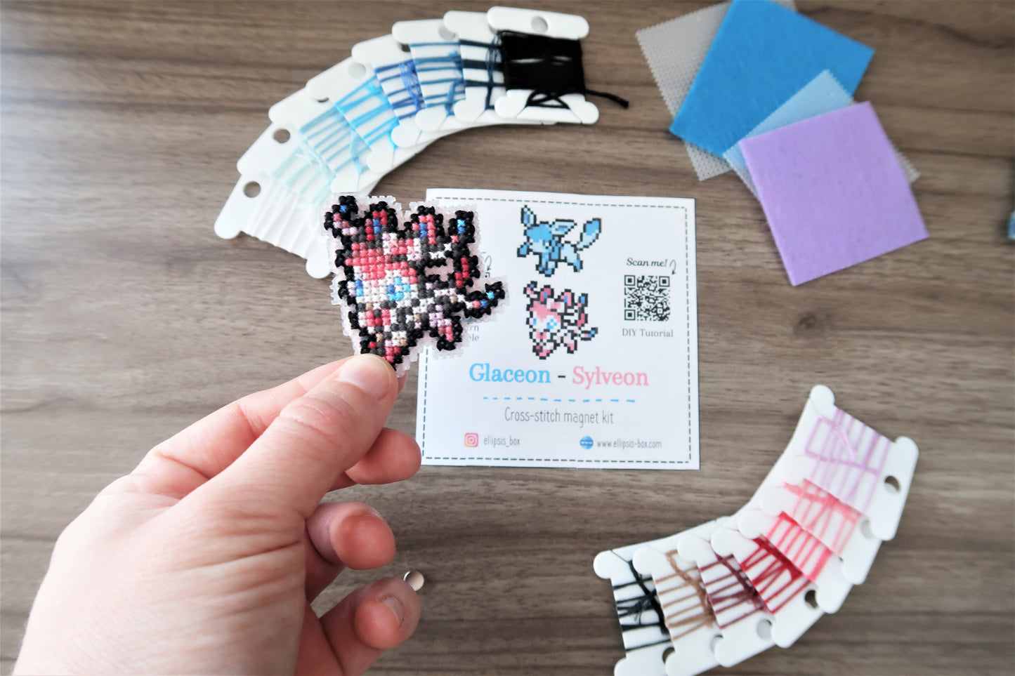 Glaceon and Sylveon from Pokemon - Cross stitch magnet kit