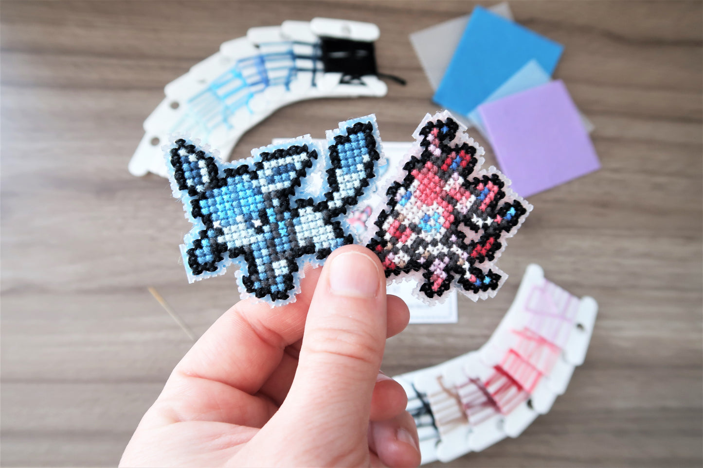 Glaceon and Sylveon from Pokemon - Cross stitch magnet kit