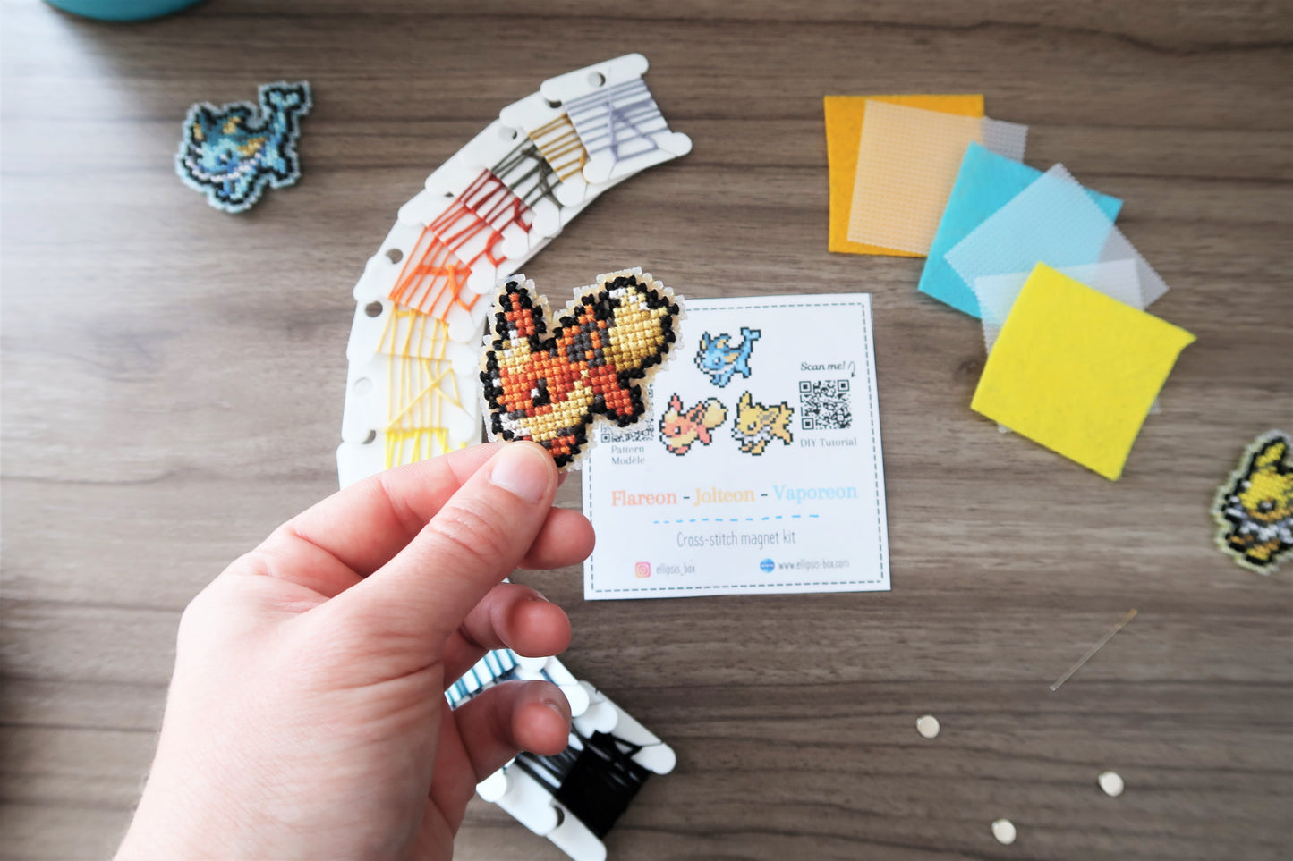 Flareon, Vaporeon and Jolteon from Pokemon - Cross stitch magnet kit