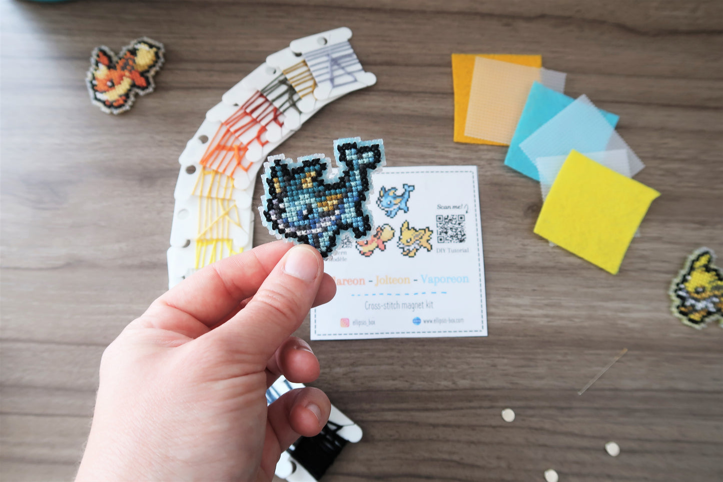 Flareon, Vaporeon and Jolteon from Pokemon - Cross stitch magnet kit