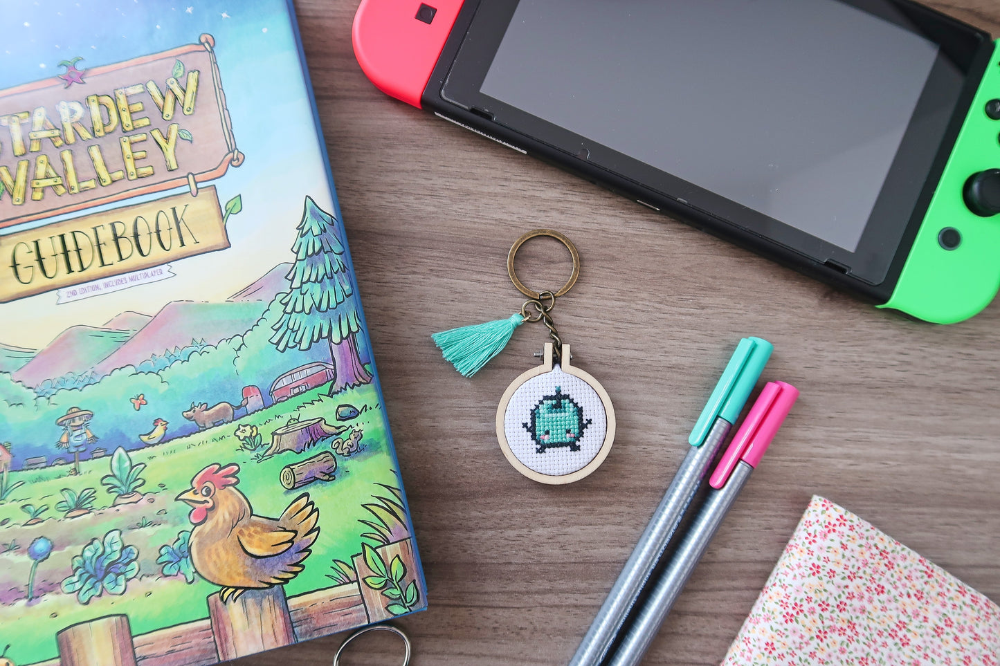 Cross-stitch keychain ~ Junimo from Stardew Valley