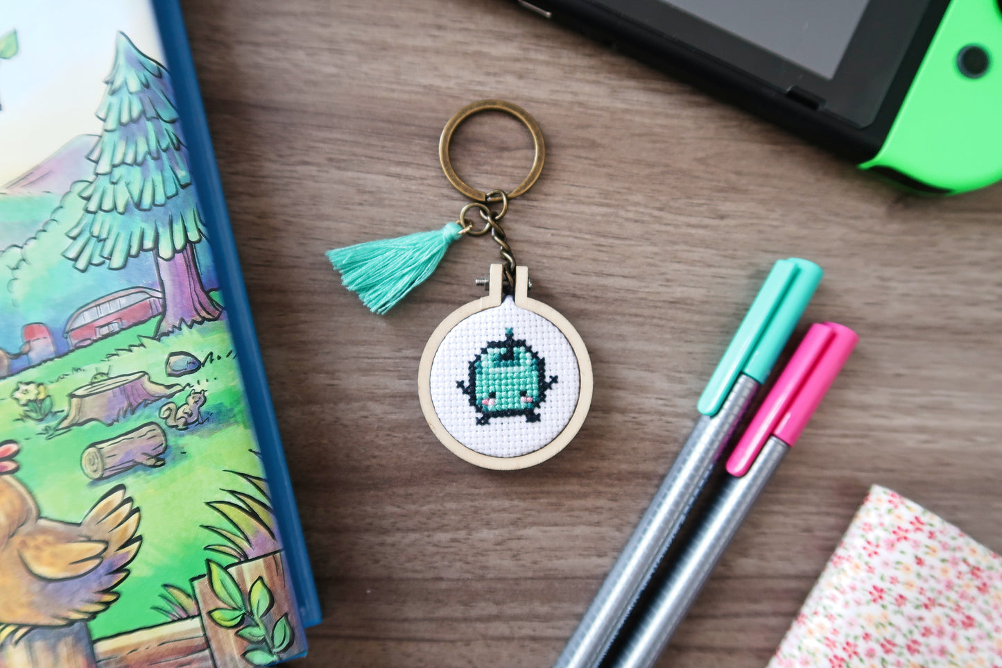 Cross-stitch keychain ~ Junimo from Stardew Valley