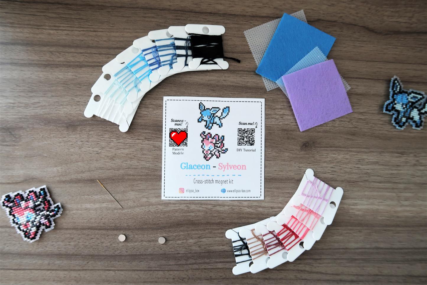 Glaceon and Sylveon from Pokemon - Cross stitch magnet kit