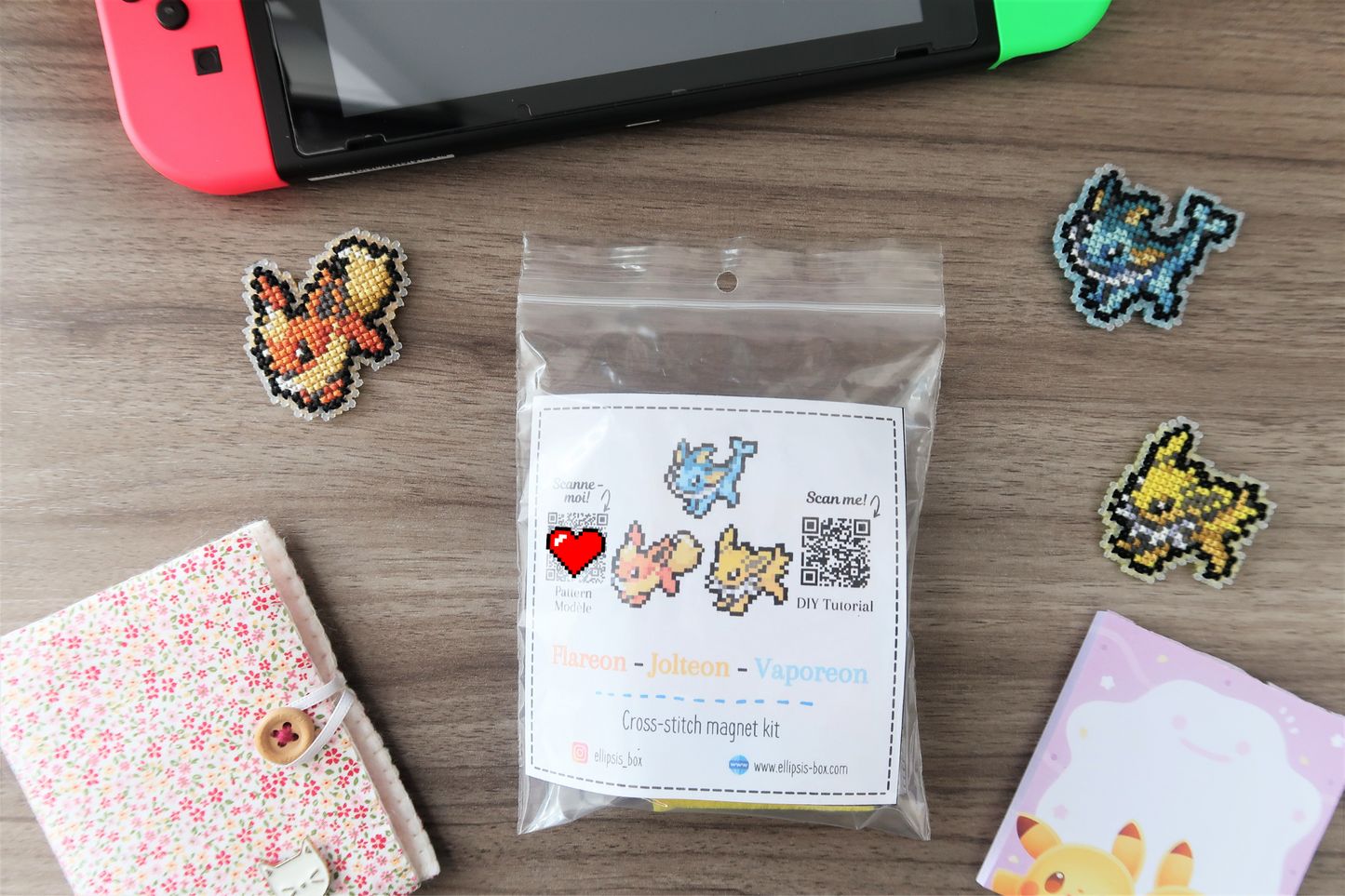 Flareon, Vaporeon and Jolteon from Pokemon - Cross stitch magnet kit