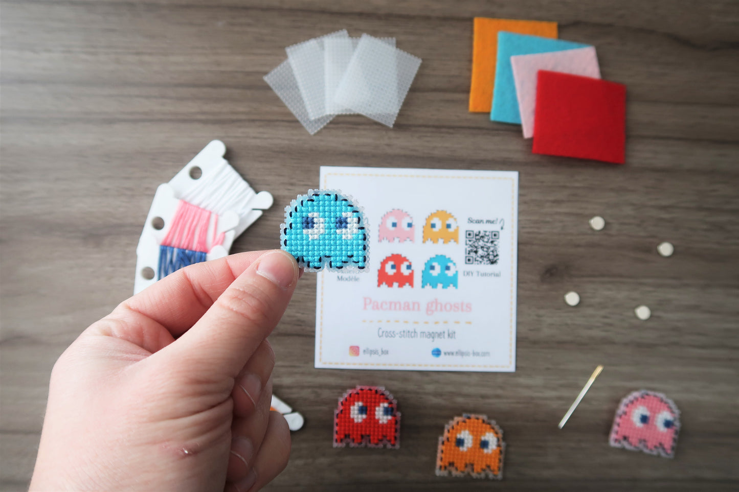 Pacman Ghosts - Cross stitch magnet kit