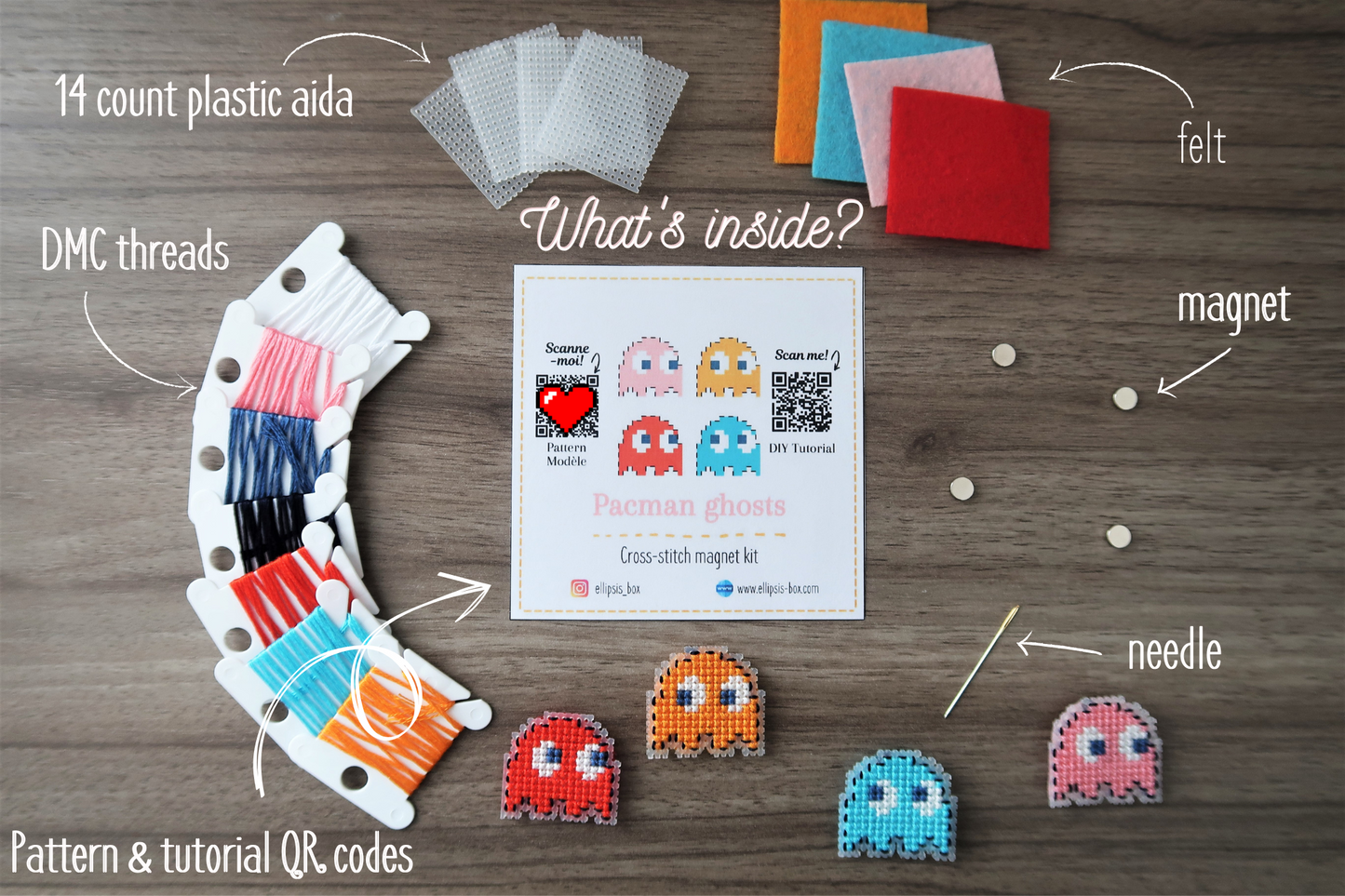Pacman Ghosts - Cross stitch magnet kit