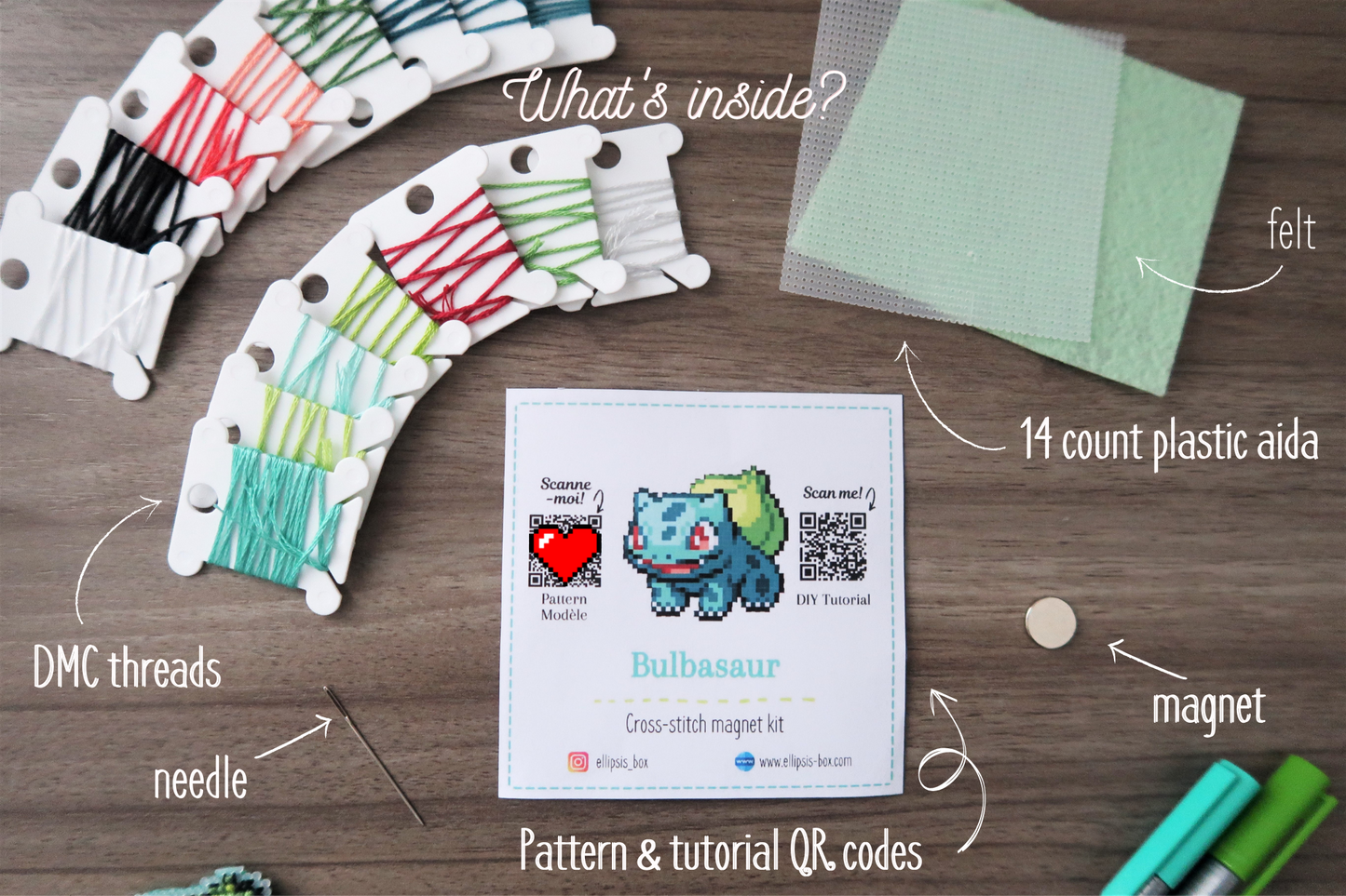 Bulbasaur from Pokemon - Cross stitch magnet kit