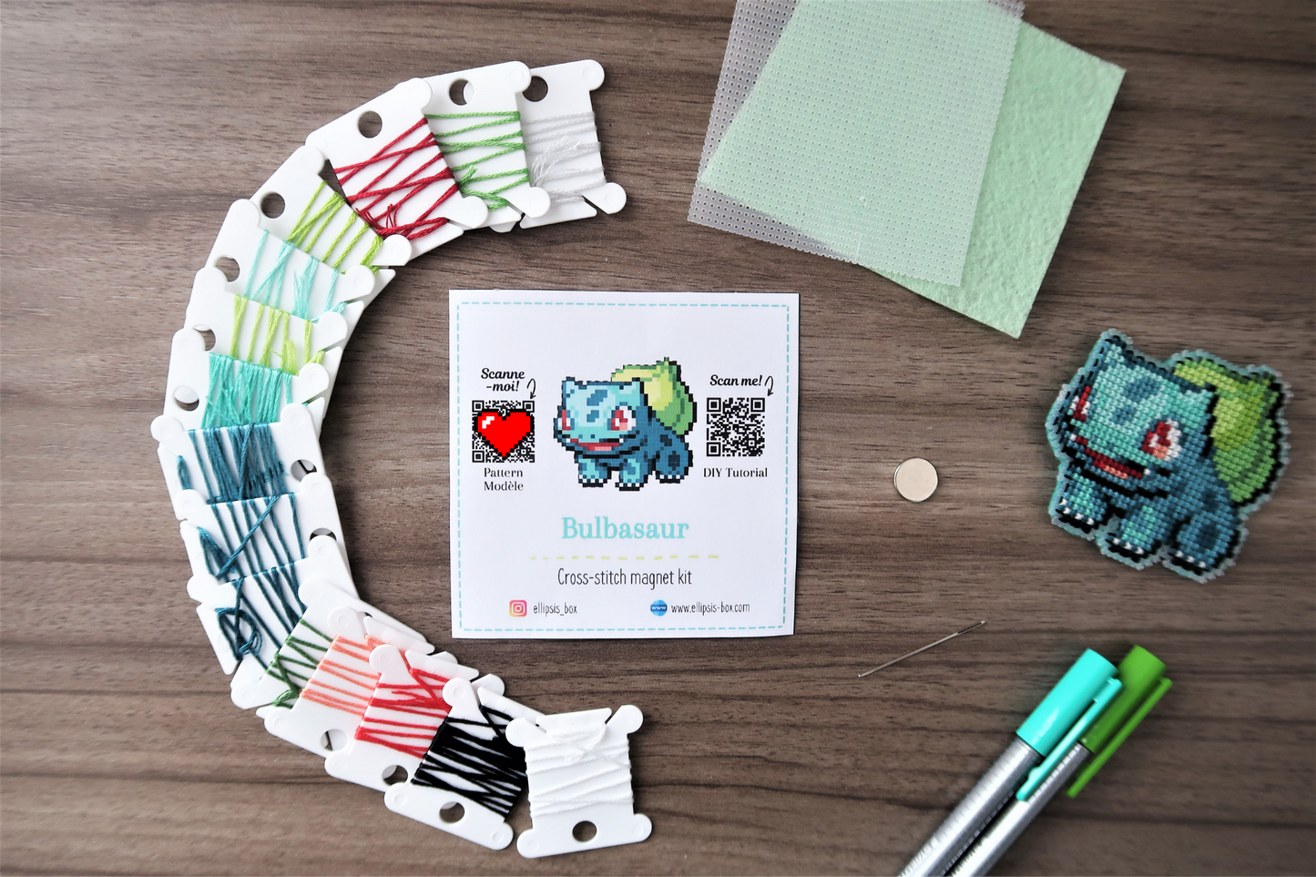 Bulbasaur from Pokemon - Cross stitch magnet kit