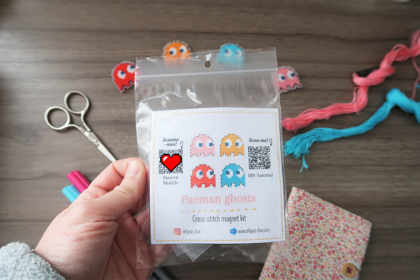 Pacman Ghosts - Cross stitch magnet kit