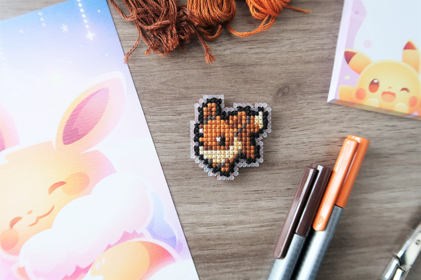 Eevee and Leafeon from Pokemon - Cross stitch magnet kit