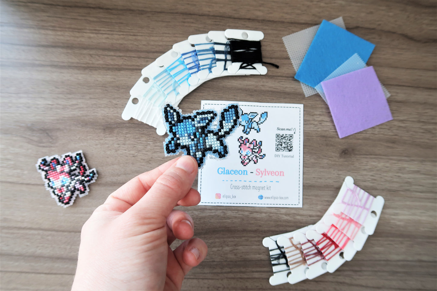 Glaceon and Sylveon from Pokemon - Cross stitch magnet kit