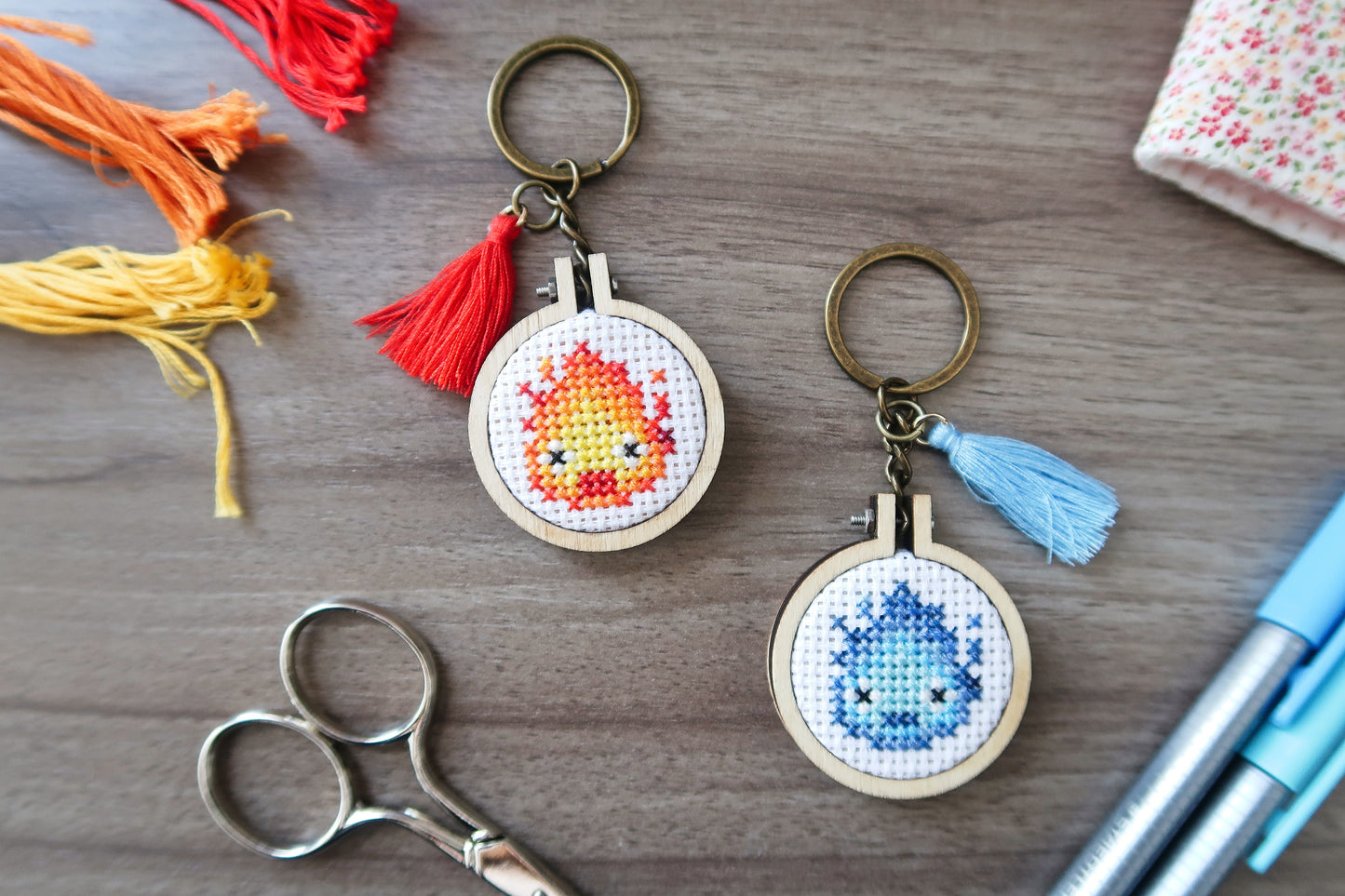 Cross-stitch keychain ~ Calcifer from Howl's Moving Castle