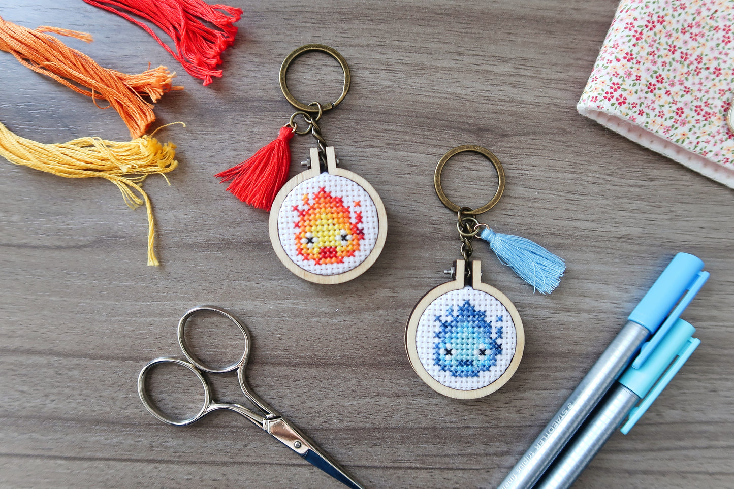 Cross-stitch keychain ~ Calcifer from Howl's Moving Castle