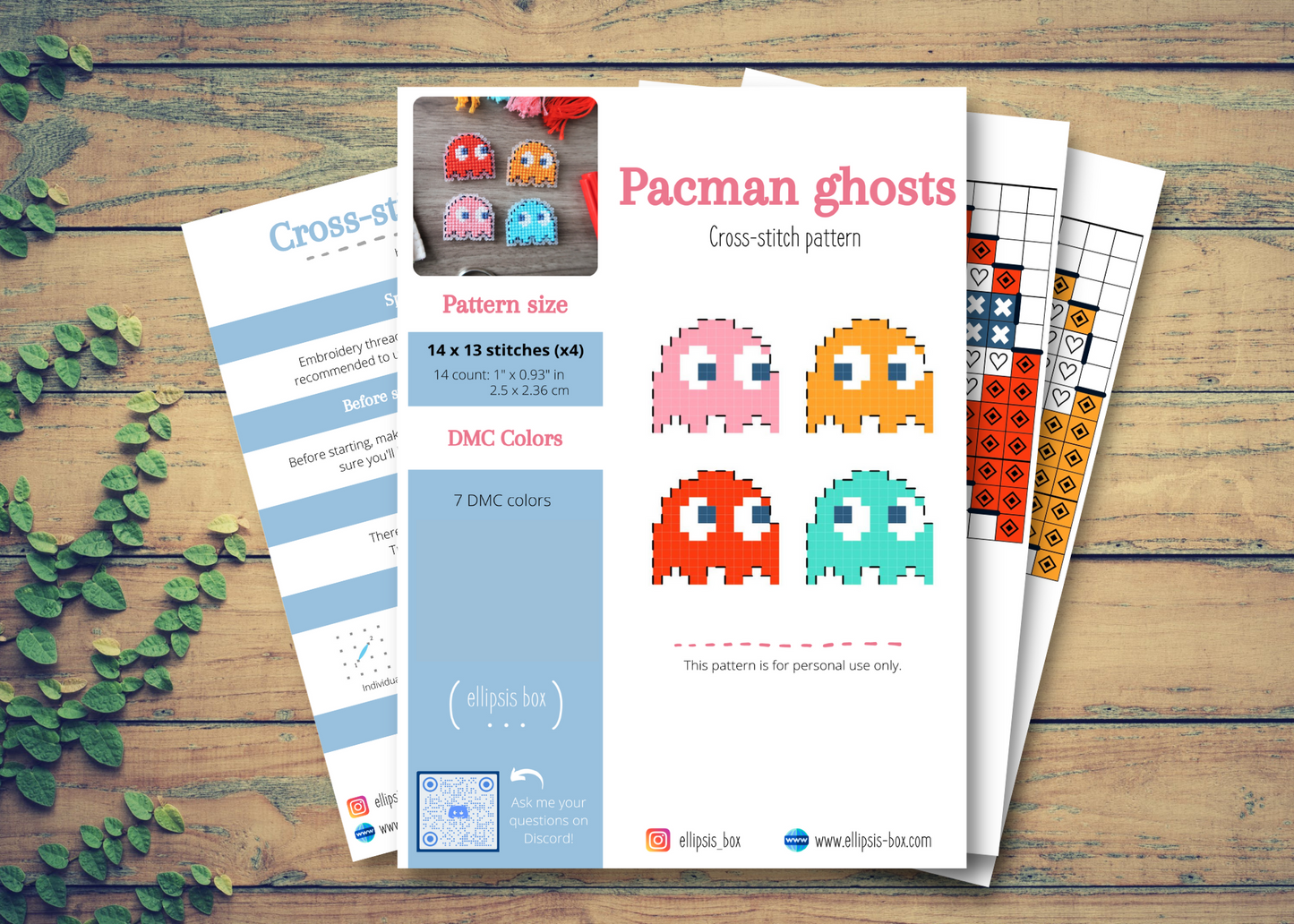 Fantômes de Pacman - Kit de magnet en point de croix