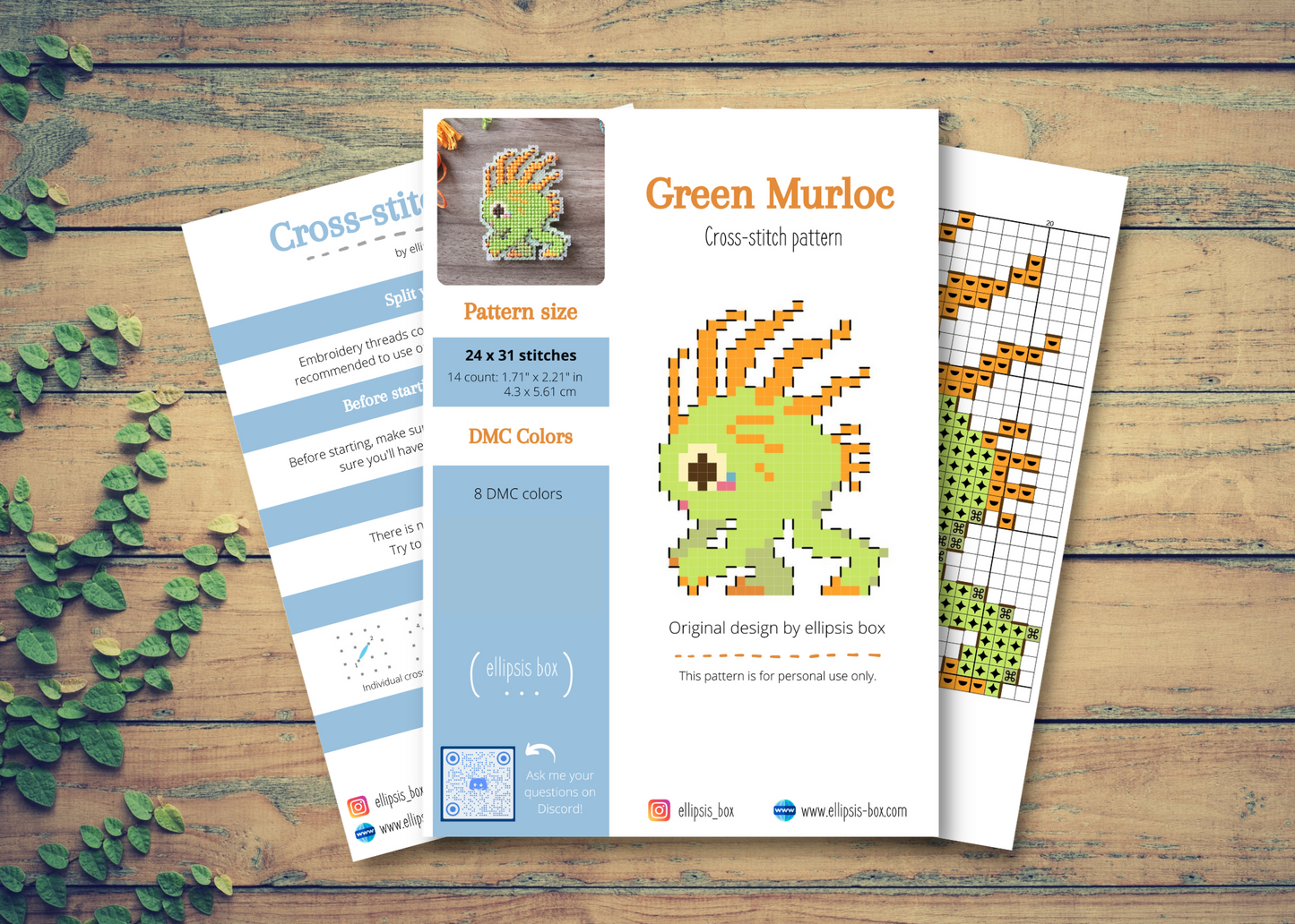 Cross-stitch pattern - Green Murloc from World of Warcraft