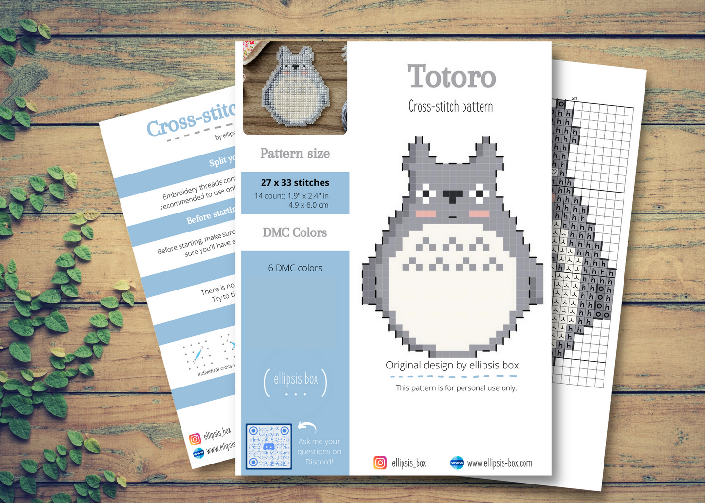 Totoro - Kit de magnet en point de croix