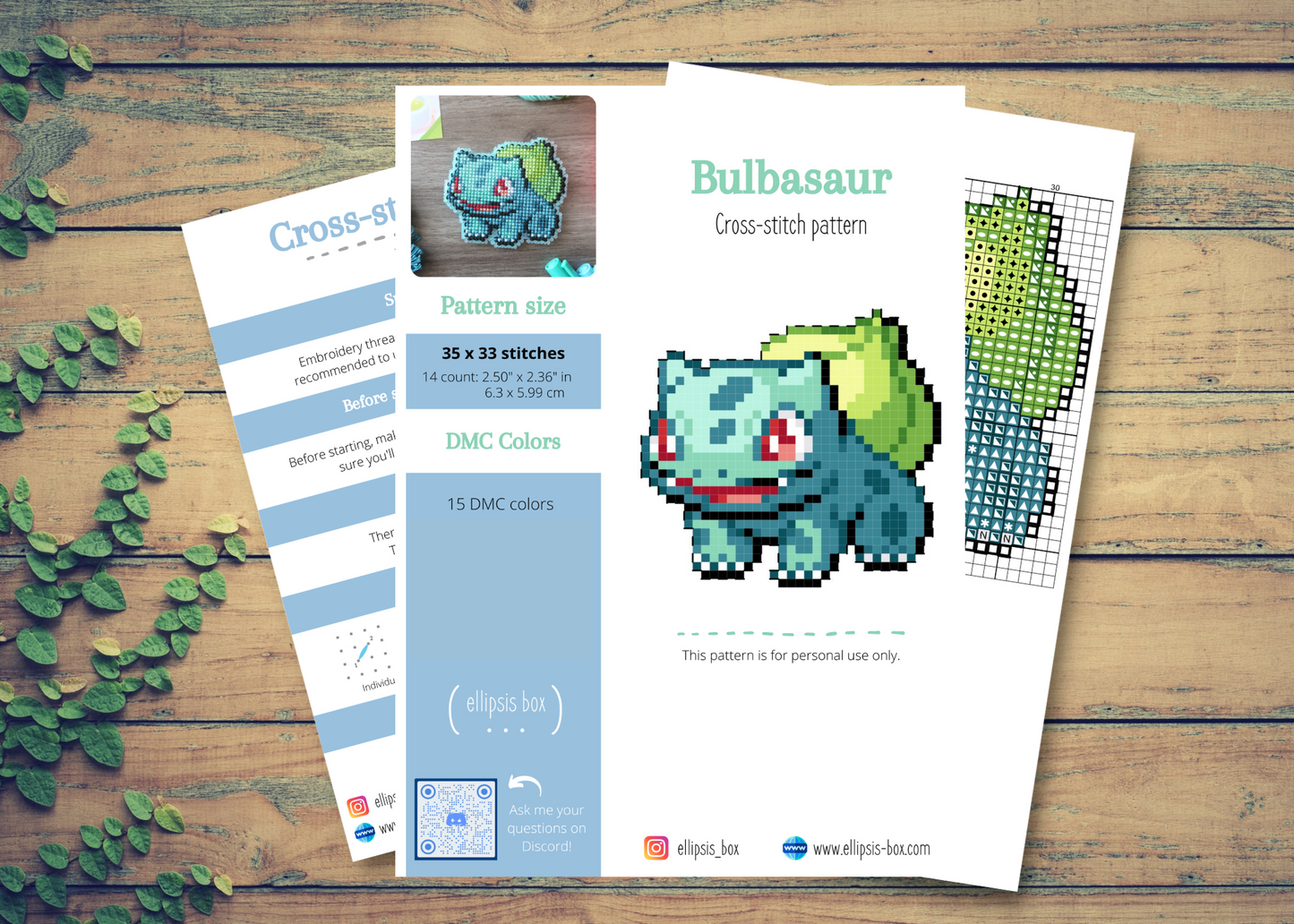 Bulbasaur from Pokemon - Cross stitch magnet kit
