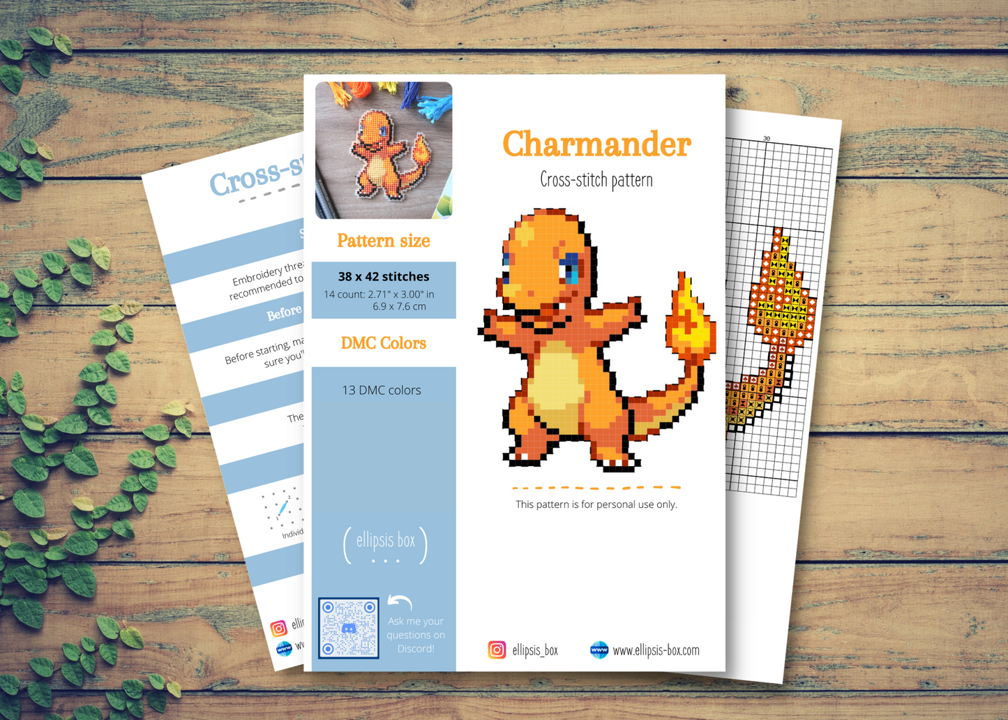 Charmander from Pokemon - Cross stitch magnet kit
